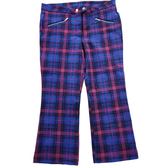 NWT Time & True Plaid Flare Ponte Pant Blue & Pink Ankle Pants Womens Size 16 - Picture 4 of 13